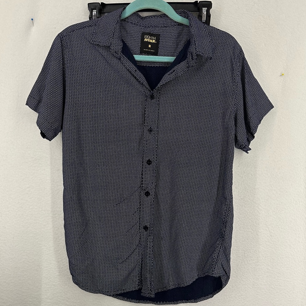 Eighth Avenue Collared Button Up Short Sleeve Shirt‎ Pattern Mens Medium Blue